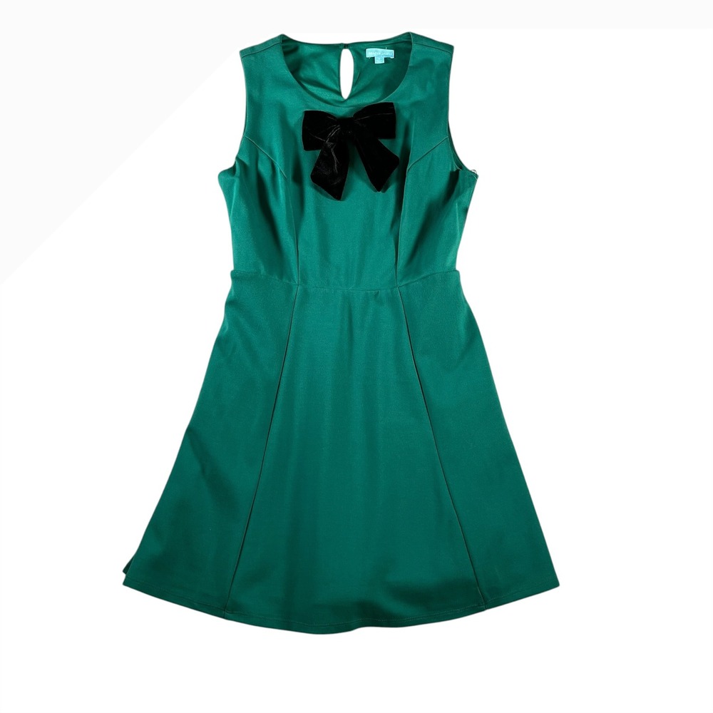 Draper James Green Sleeveless‎ Ponte Fit and Flare Dress Black Velvet Bow Small